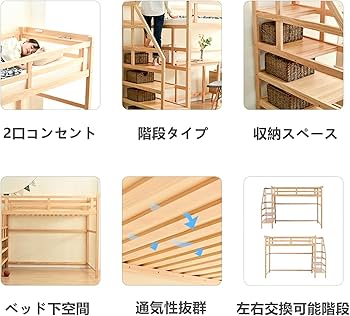 システムベッド ロフトベッド 木製 一人暮らし コンパクト 分割式 kaguone_ez0082